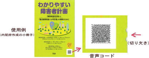 音声コードと切り欠きの見本の写真(内閣府ホームページより引用)