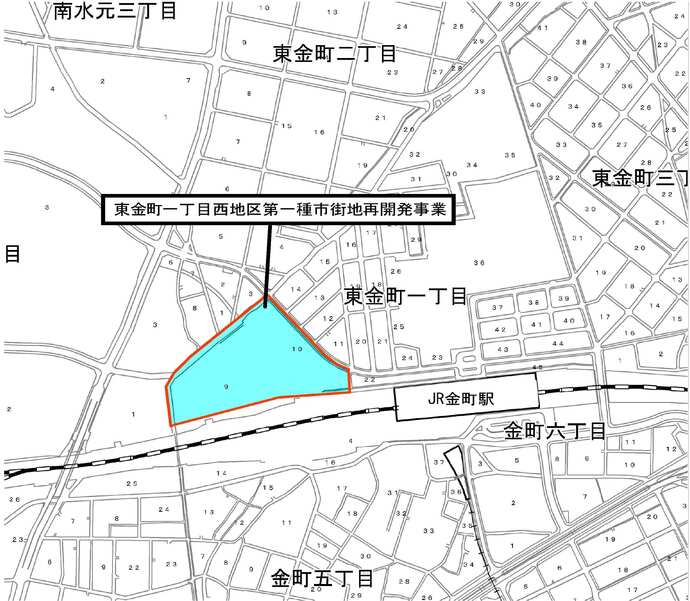 東金町一丁目西地区の位置図