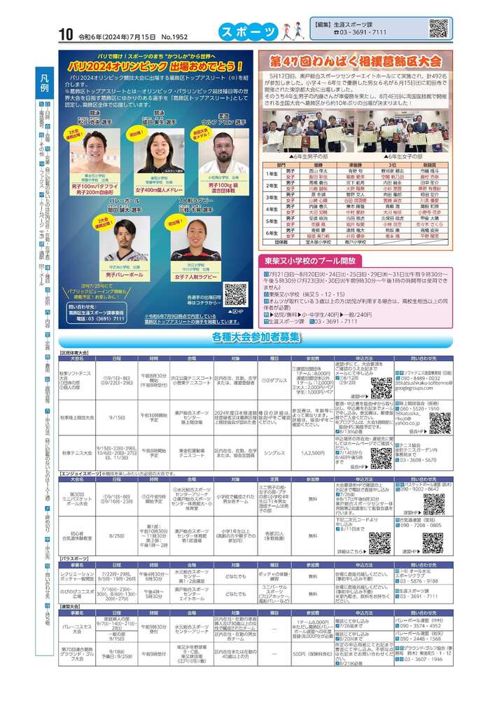 広報かつしかスポーツ面 令和6年度7月15日号画像